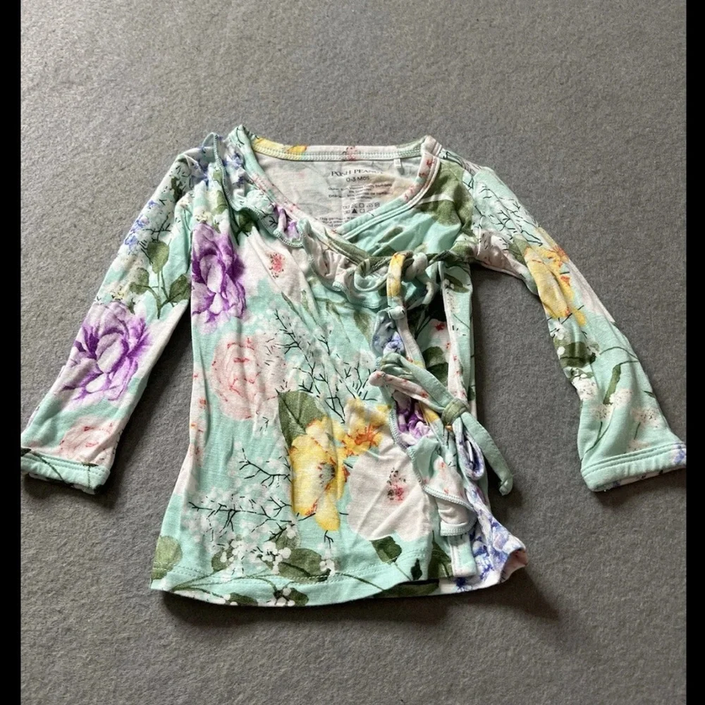Posh Peanut Baby Girls Wrap Long-sleeve Top 0-3 Months Bamboo Floral Tie Ruffle - Picture 1 of 3